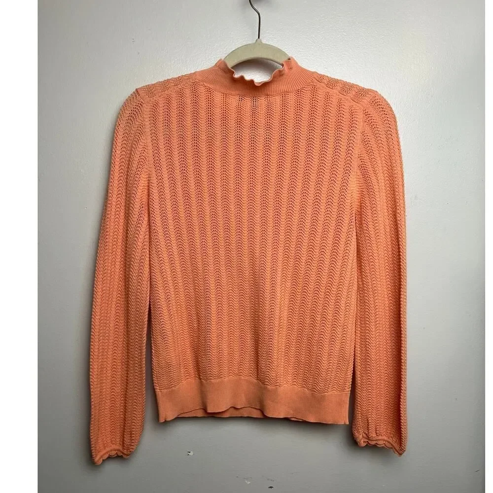 J. Crew Pointelle Ruffle Mockneck Sweater Sz. S